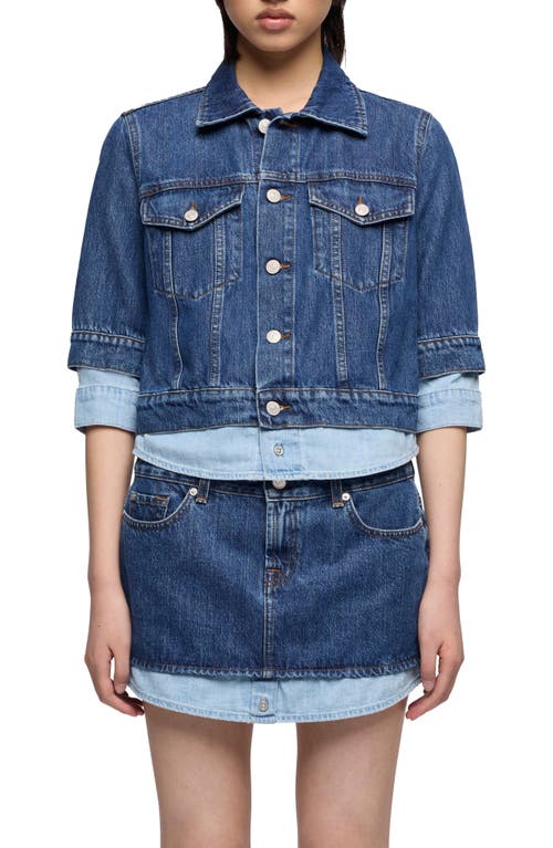 7 For All Mankind Double Layer Denim Trucker Jacket in Shadow at Nordstrom, Size Large