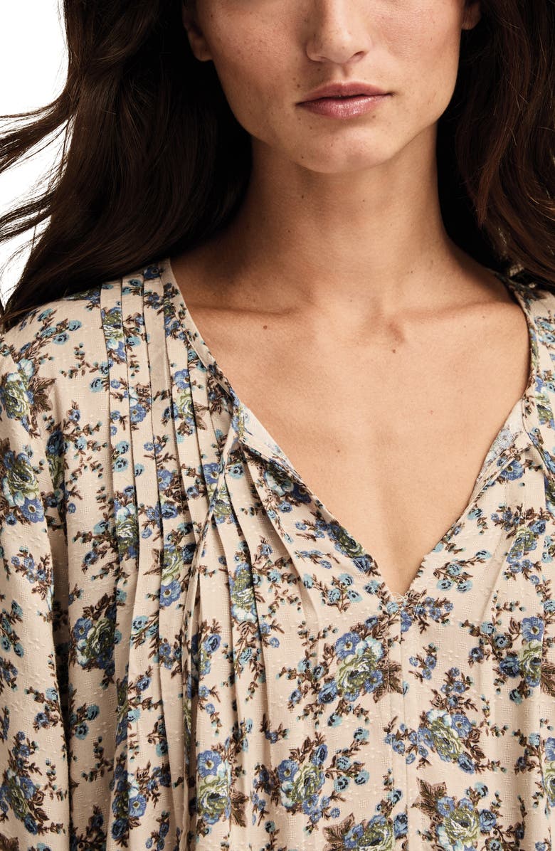 Lucky Brand Pintuck Floral Peasant Top, Alternate, color, Lilac Floral