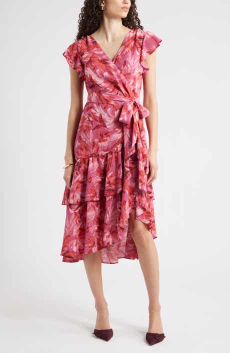 Chelsea28 Flutter Sleeve Faux Wrap Midi Dress