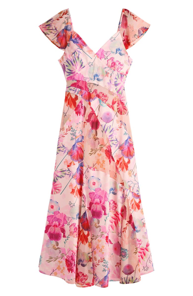Desigual Floral Flutter Sleeve Chiffon Dress, Alternate, color, Multi