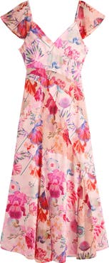 Desigual Floral Flutter Sleeve Chiffon Dress