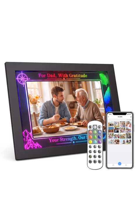 10.1 Inch IPS Touch Screen RGB Light WiFi Digital Picture Frame 16GB Storage Gifts for Dad