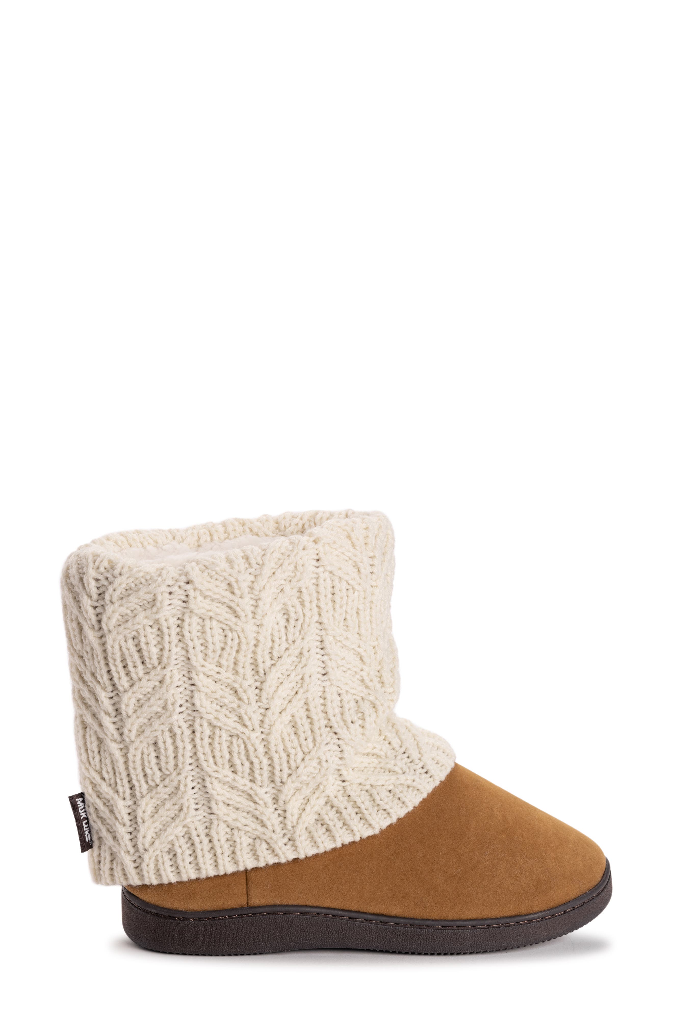 Raquel Faux Fur Lined Indoor/Outdoor Bootie Slipper, Alternate, color, IVORY RIBBED/ CAMEL