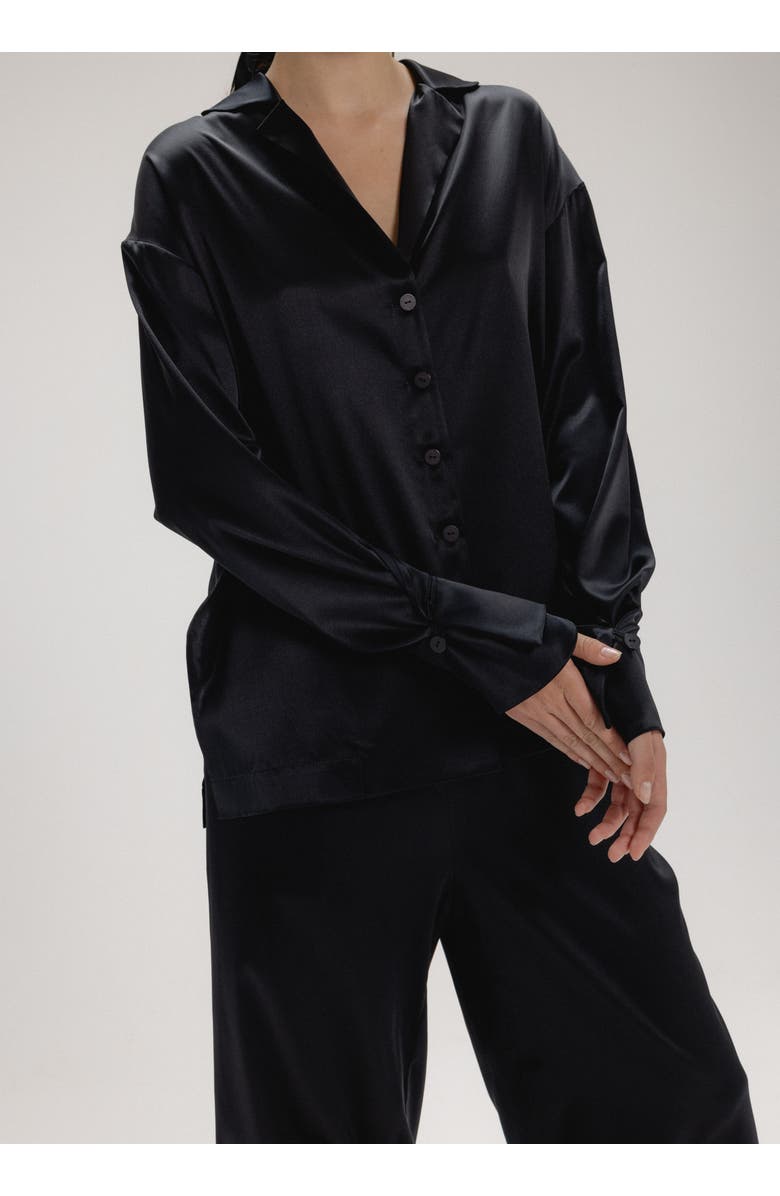 Alas Silk Button Up Shirt, Alternate, color, Black