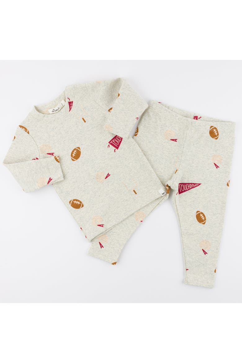 Football Print Long Sleeve Two Piece Set, Alternate, color, Oatmeal Heather