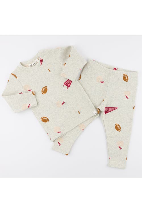 Shop Oh Baby ! Football Print Long Sleeve Two Piece Set In Oatmeal Heather