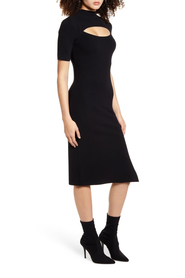 Cutout Front Mock Neck Sweater Dress, Alternate, color, BLACK