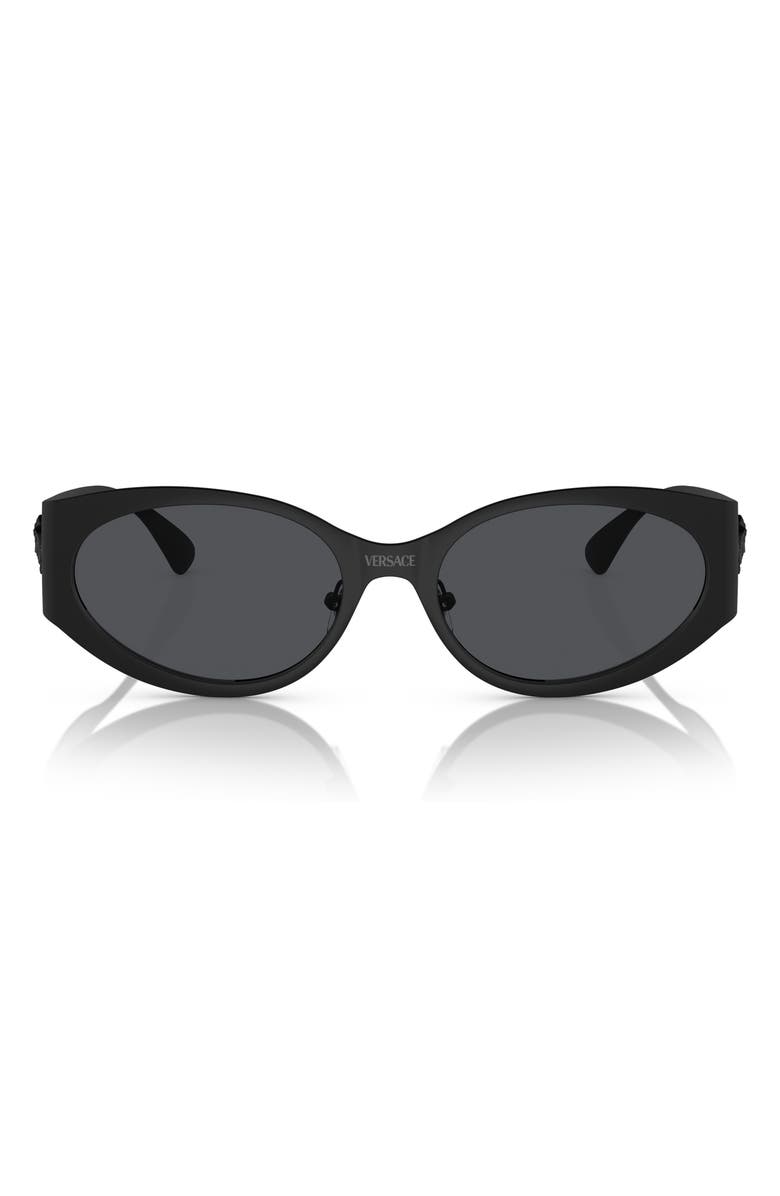 Versace 56mm Oval Sunglasses, Main, color, Matte Black