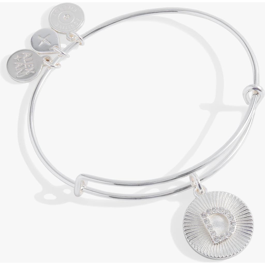 Alex And Ani Pave Starburst Texture Initial Bangle Bracelet In Silver - D