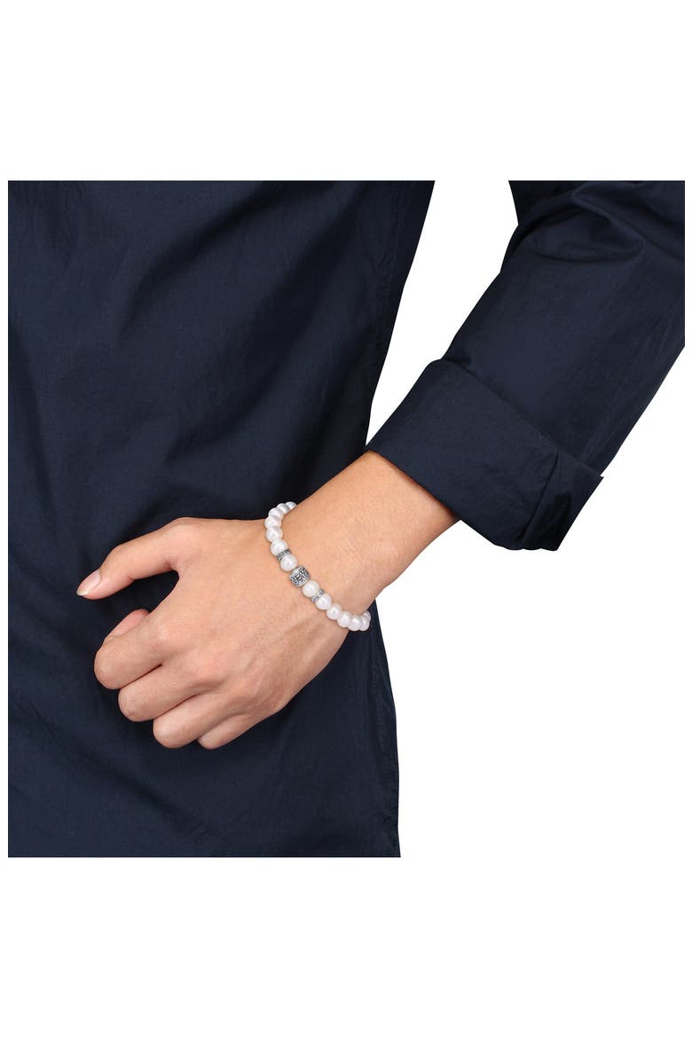 Men's Sterling Silver Cultured Pearl Bracelet, Alternate, color, WHITE