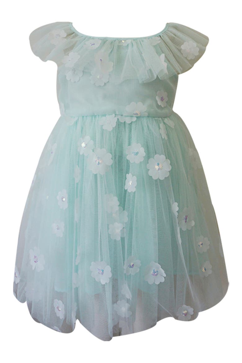 Kids' 3D Floral Party Dress, Main, color, TURQUOISE MULTI