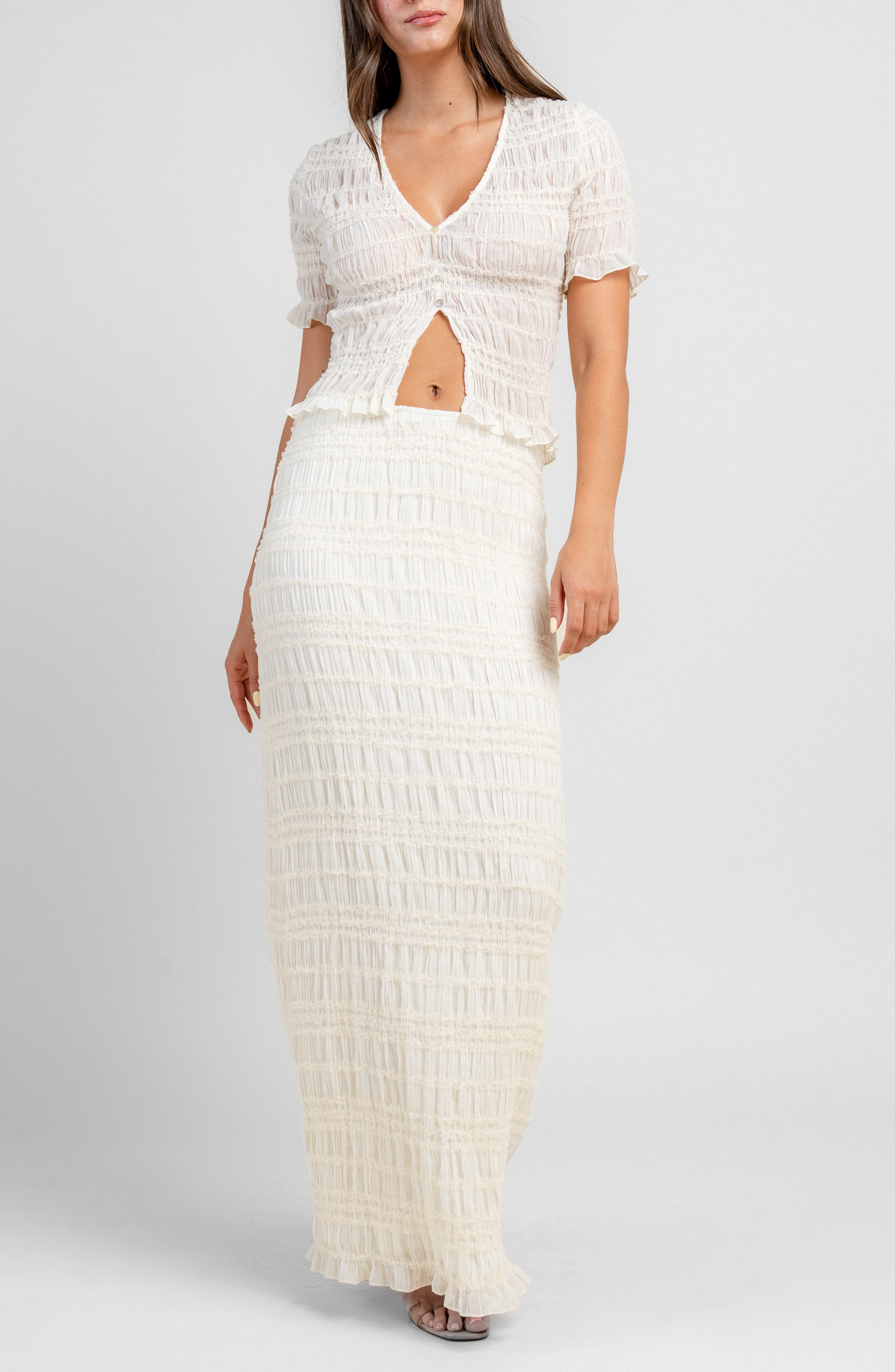 Beivy Ruched Top & Maxi Skirt Set