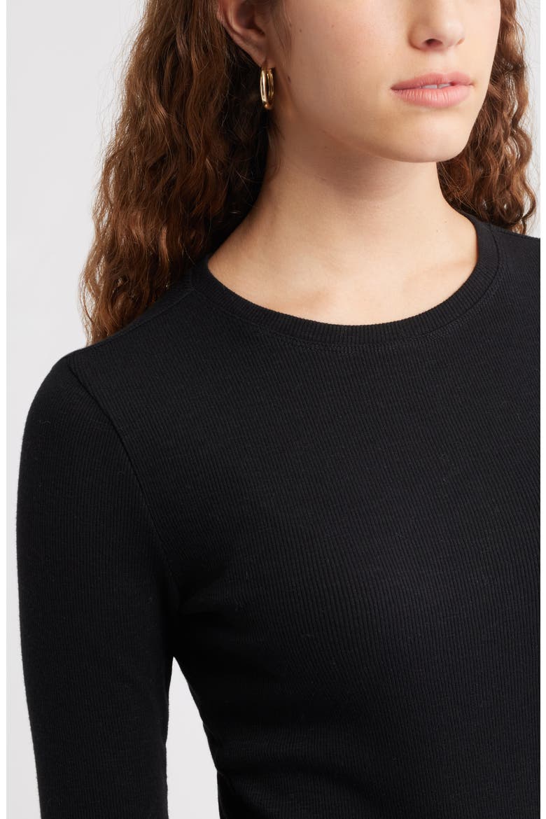 Long Sleeve Cotton Blend Rib T-Shirt, Alternate, color, BLACK