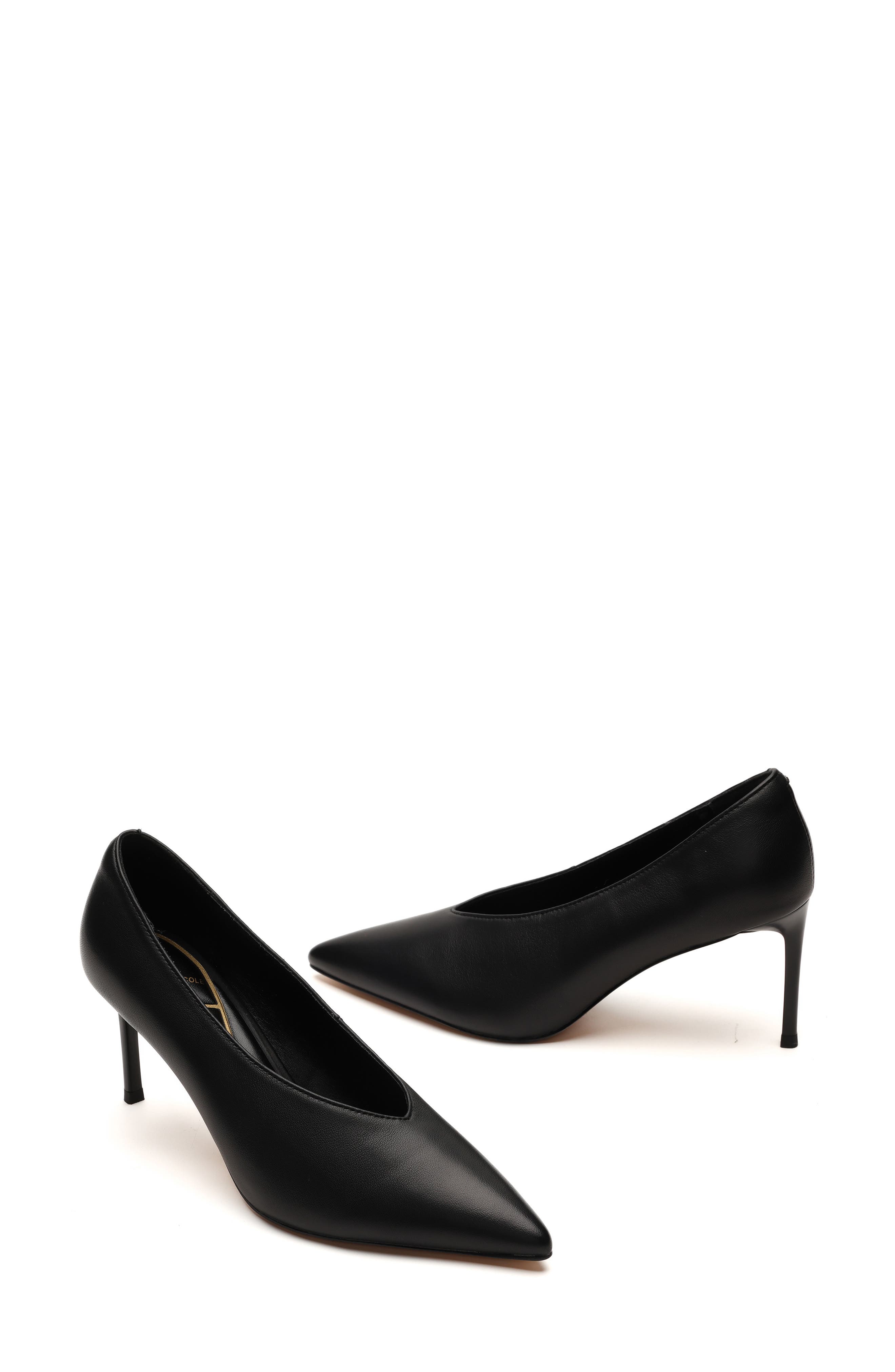Perfecto Pointed Toe Faux Leather Pump, Alternate, color, BLACK LEATHER