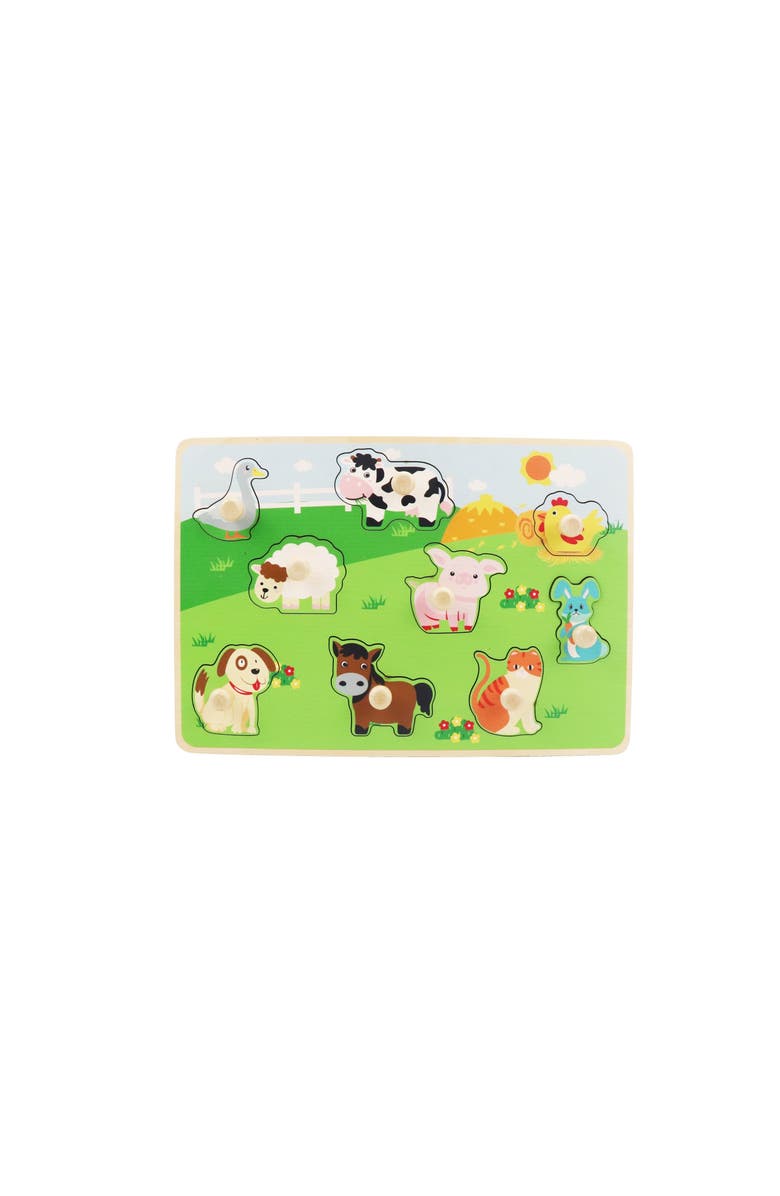 Leo & Friends Farm Animal Peg Puzzle comes with 10-Pieces, Features Cows, Chickens, Ducks, Horses, & More, Main, color, Green