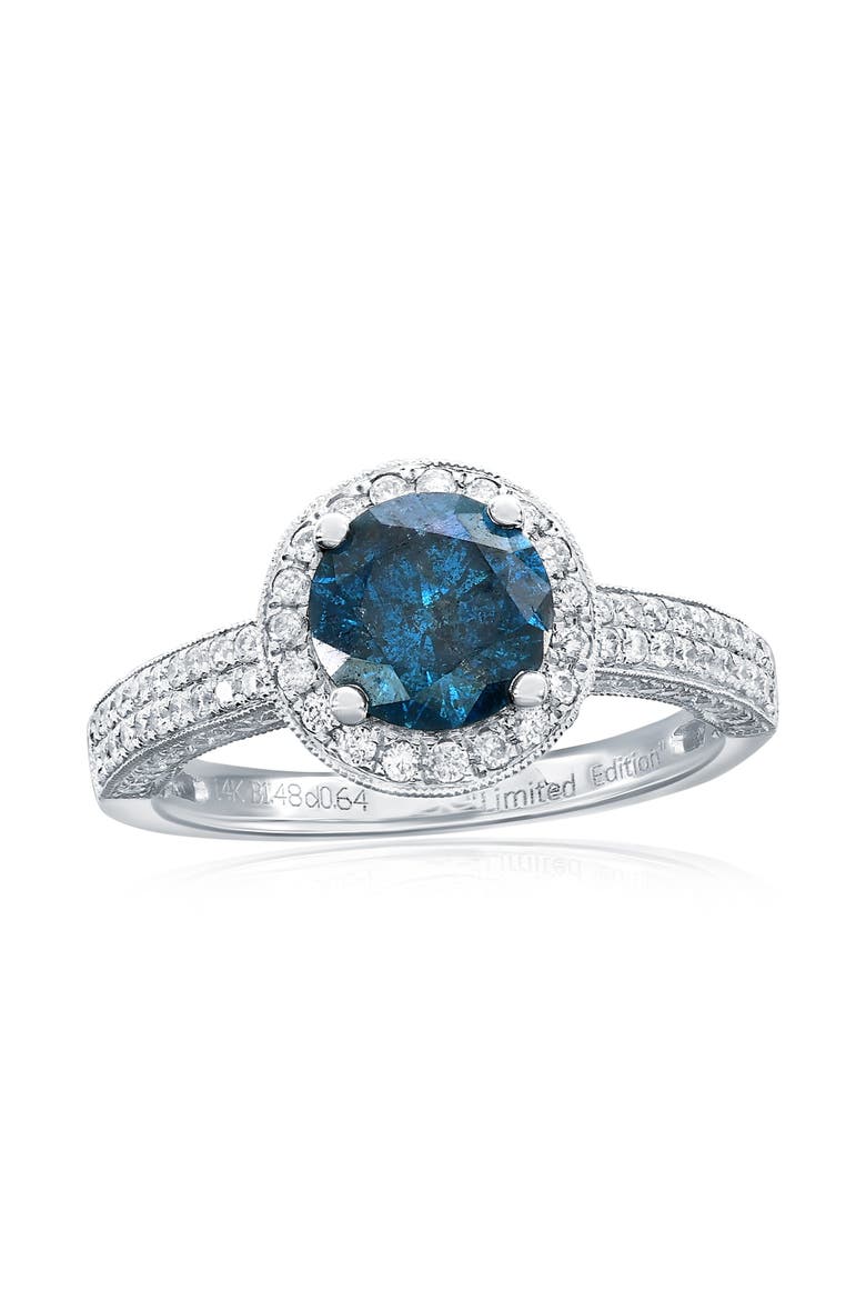 14K White Gold 1.48ct Blue Diamond & 0.64cttw Diamond Ring, Main, color, White Gold