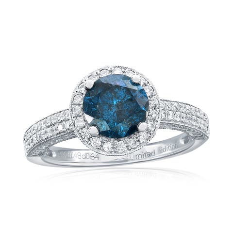14K White Gold 1.48ct Blue Diamond & 0.64cttw Diamond Ring