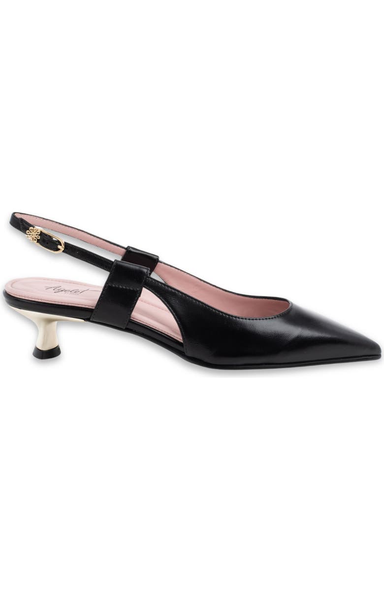 Ayelet by Naot Vida Slingback Pointed Toe Kitten Heel Pump, Alternate, color, Black Sheen Leather