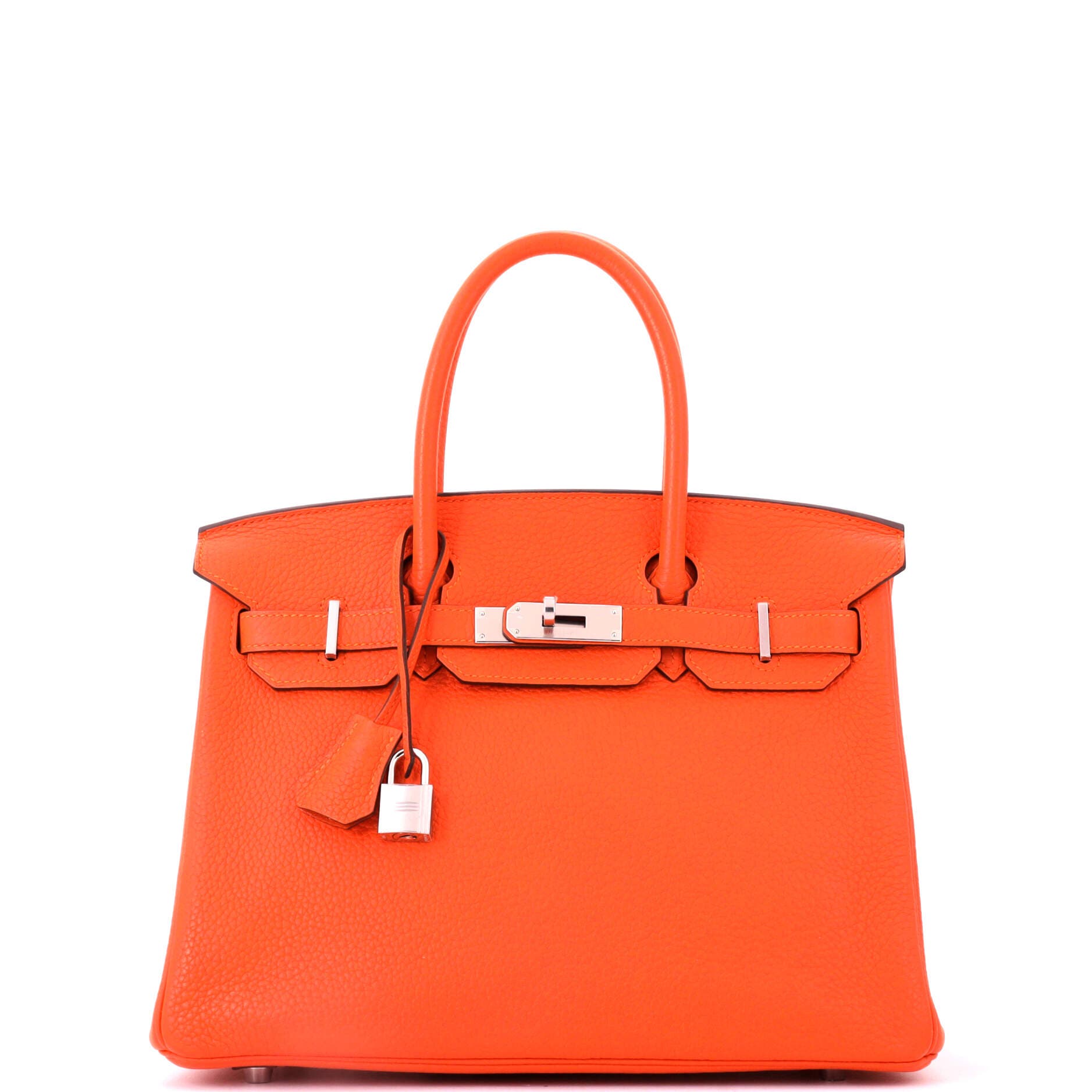 Pre-Owned Hermes Birkin Handbag Orange Clemence with Palladium Hardware 30, Main, color, Feu