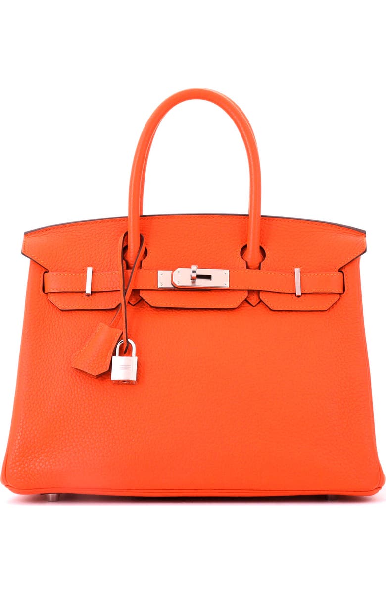 Pre-Owned Hermes Birkin Handbag Orange Clemence with Palladium Hardware 30, Main, color, Feu