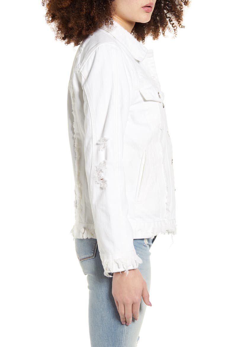 Fray Hem Denim Trucker Jacket, Alternate, color, HEAD IN THE CLOUDS