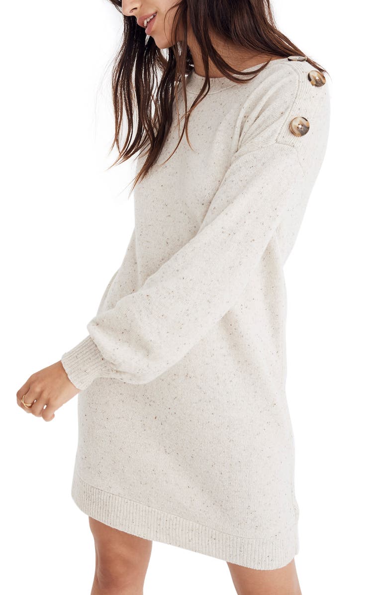 Madewell Boat Neck Button Shoulder Sweater Dress, Alternate, color, 
