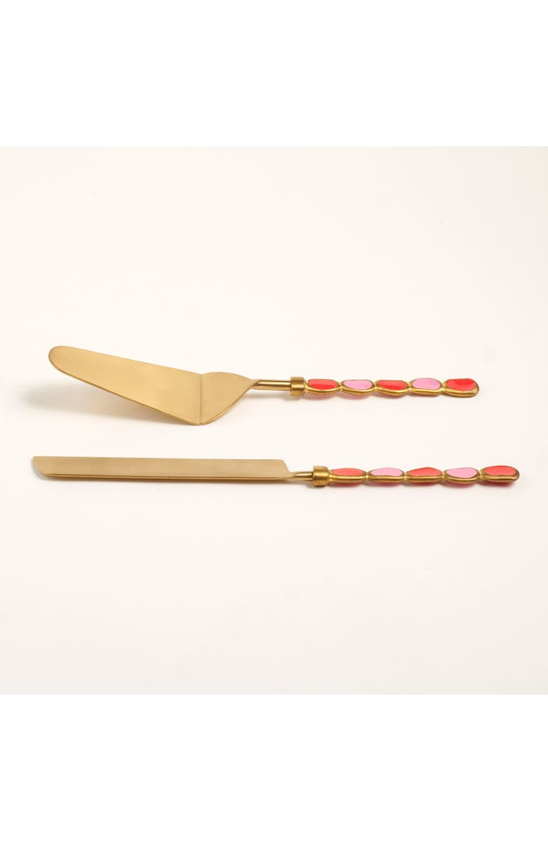 Zsa Zsa Zsu Rampur Set Of 2 Steel Cake Serving Set Maximalist, Alternate, color, Gold