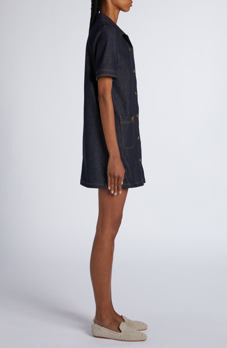 Moncler Stretch Denim Shirtdress, Alternate, color, Blue Navy Denim