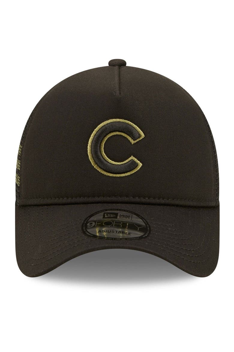 Men's New Era x Alpha Industries Black Chicago Cubs A-Frame 9FORTY Trucker Snapback Hat, Alternate, color, Black