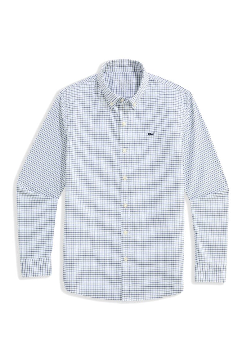 Kids' Wauwinet Tattersall Check Performance Cotton Blend Button-Down Shirt, Main, color, BALSAM