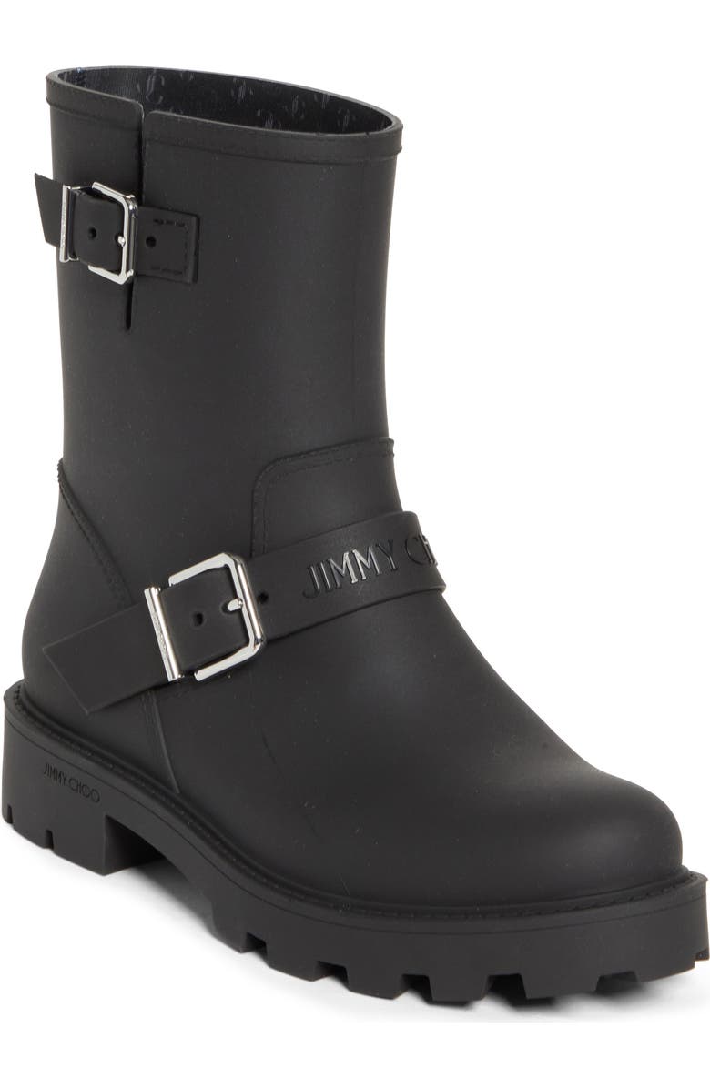 Jimmy Choo Biker Waterproof Rain Boot, Main, color, Black