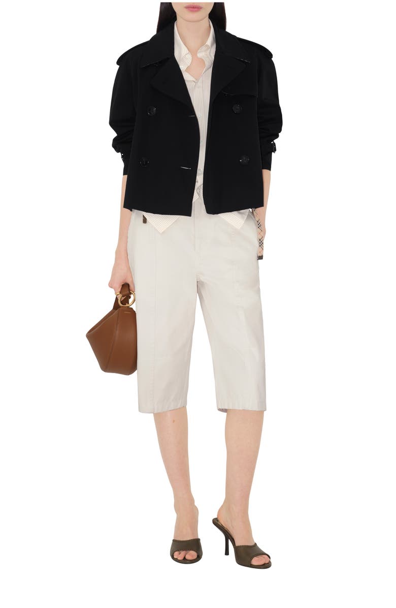 Burberry Cropped Tropical Gabardine Trench Jacket, Main, color, Black