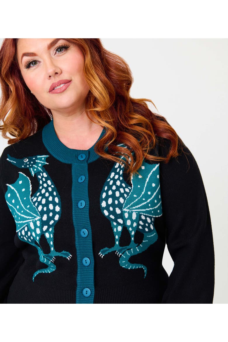 Plus Size 1950s Cropped Cardigan, Alternate, color, Black Dragon Print