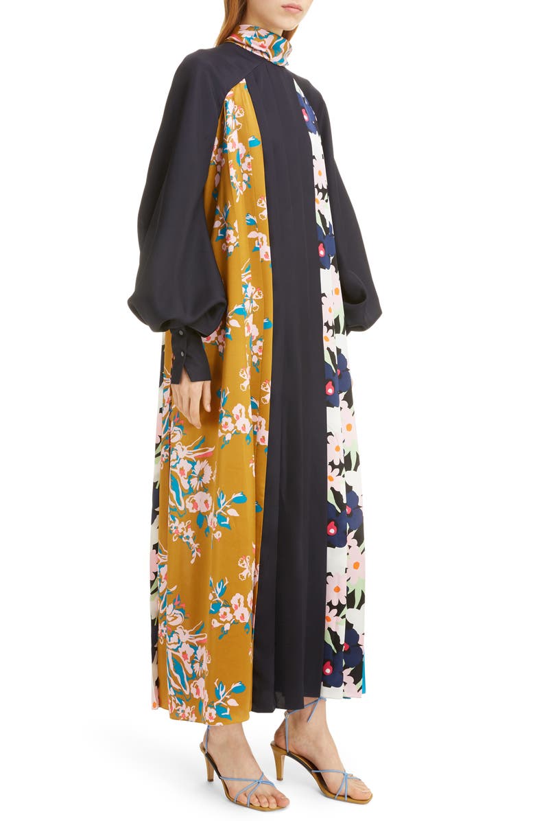 Roksanda Floral Panel Long Sleeve Silk Twill Maxi Dress, Alternate, color,
