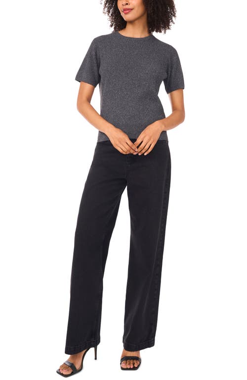 Halogen ® Short Sleeve Rib Sweater Top In Gray
