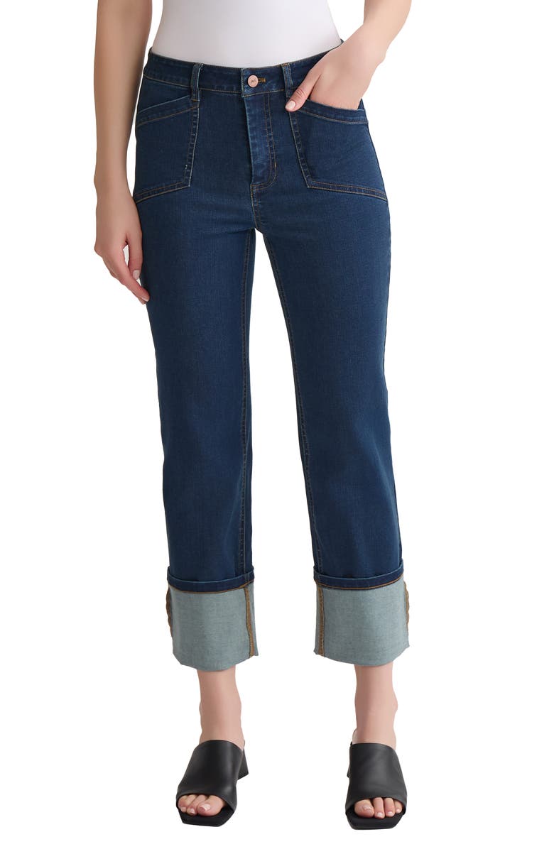 Jones New York High Waist Cuffed Straight Leg Jeans, Main, color,