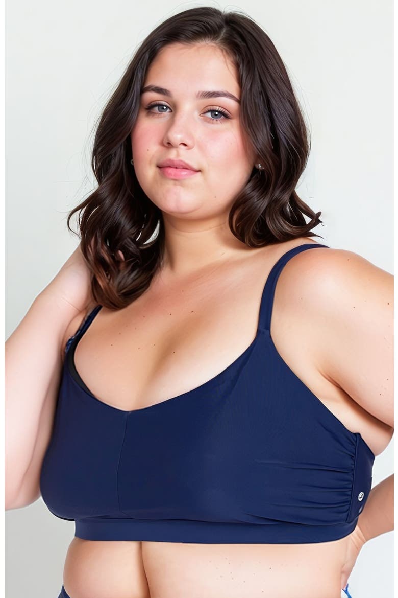 Plus Size Adjustable Strap Clasp Swim Bra, Alternate, color, Navy