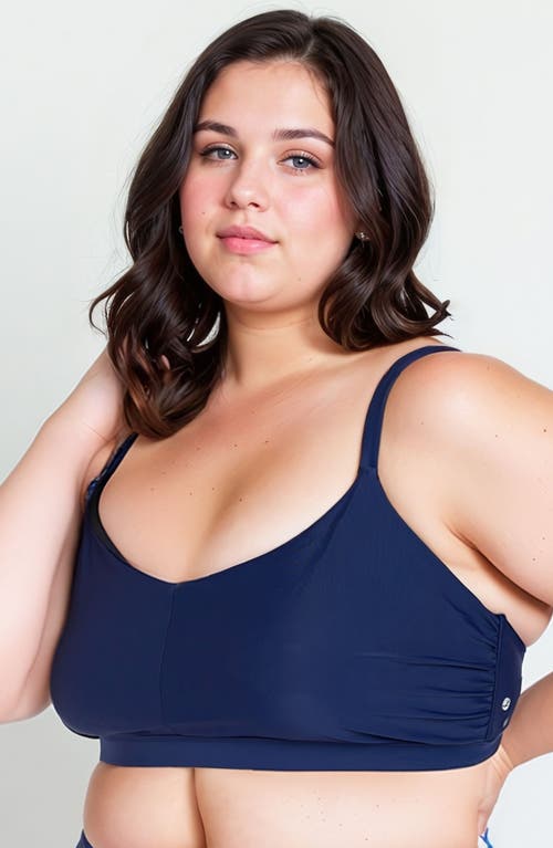 Calypsa Plus Size Adjustable Strap Clasp Swim Bra In Blue