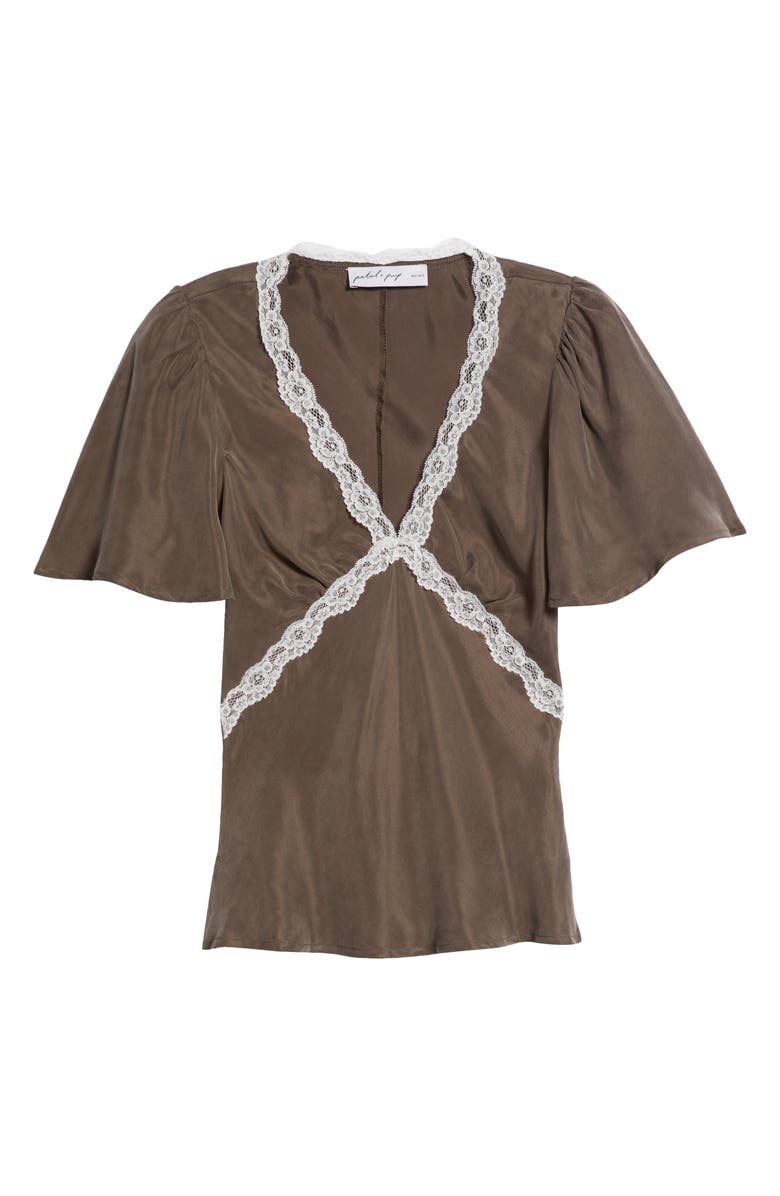 Petal & Pup Elianna Lace Trim Top, Alternate, color, Brown/ White