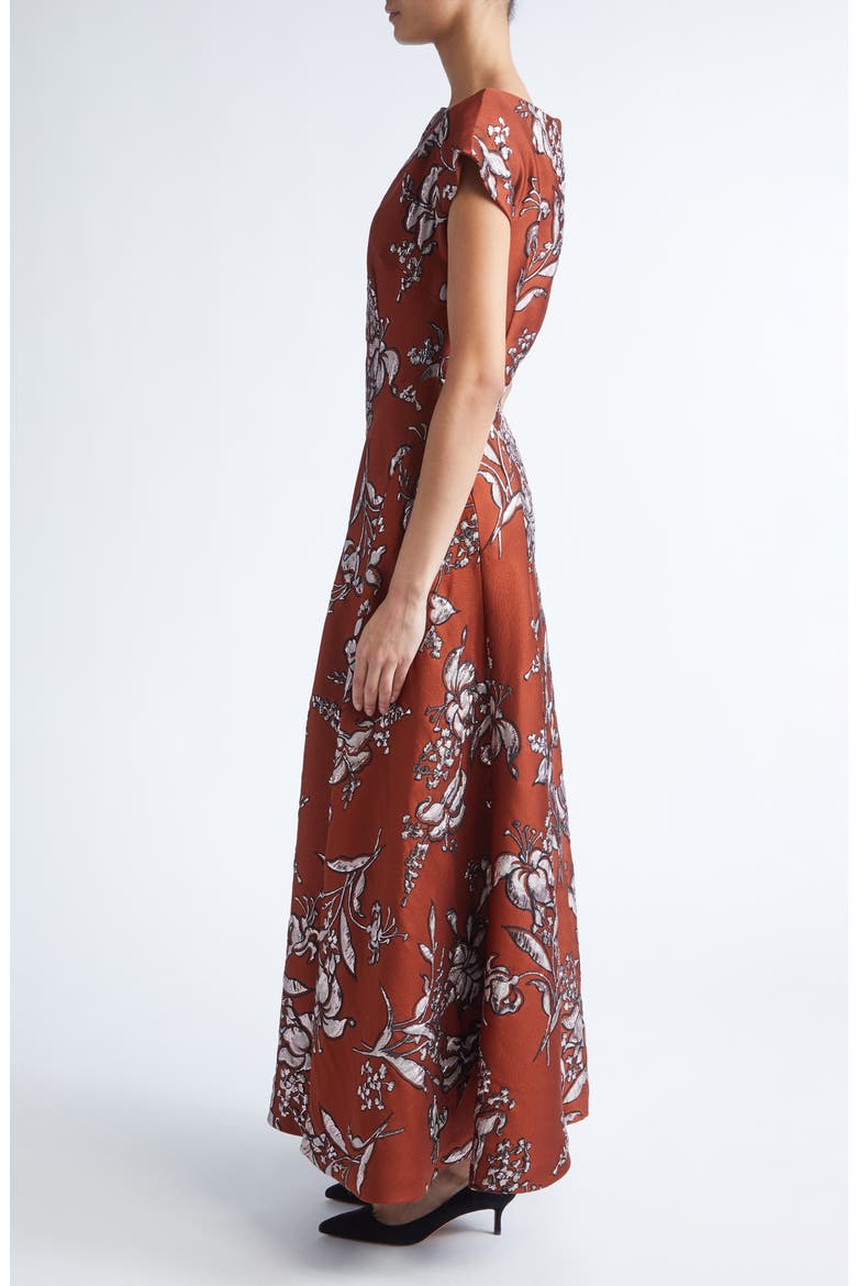 Metallic Floral Brocade A-Line Gown, Alternate, color, BRICK