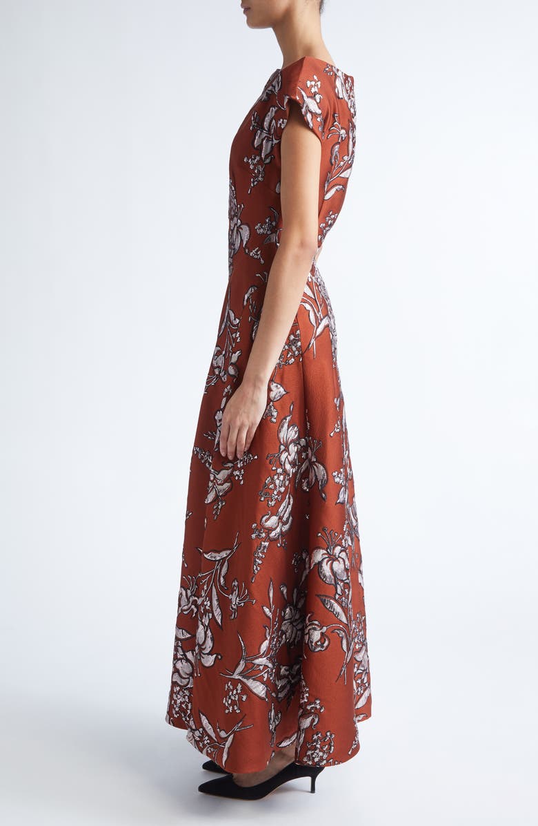 Lela Rose Metallic Floral Brocade A-Line Gown, Alternate, color, Brick