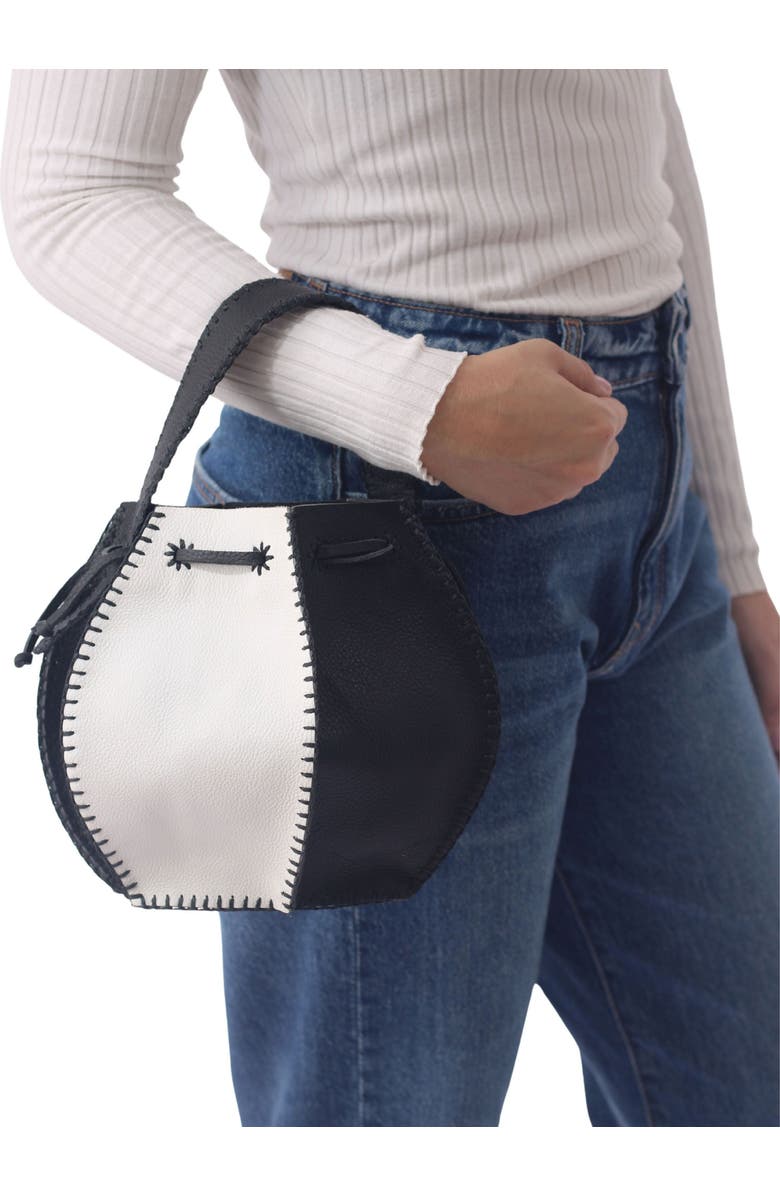 Carlos Falchi Tall Bucket Top Grain Leather Bag, Alternate, color, Black And White