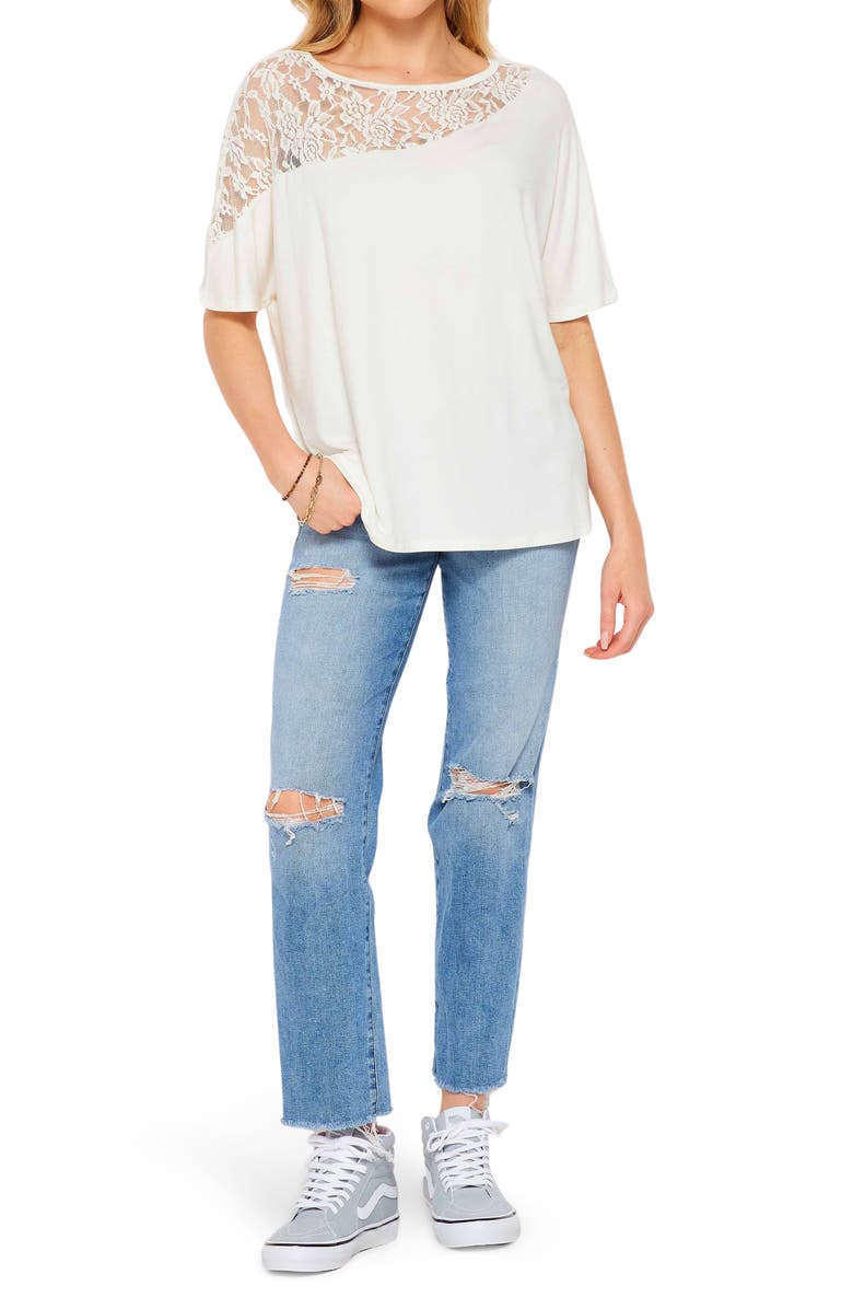 BLUEGREY Lace Drop Shoulder Tee, Alternate, color, Ivory