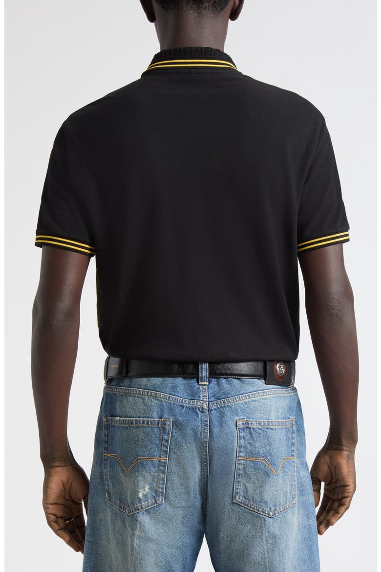 Medusa Piqu Cotton Polo, Alternate, color, BLACK GOLD