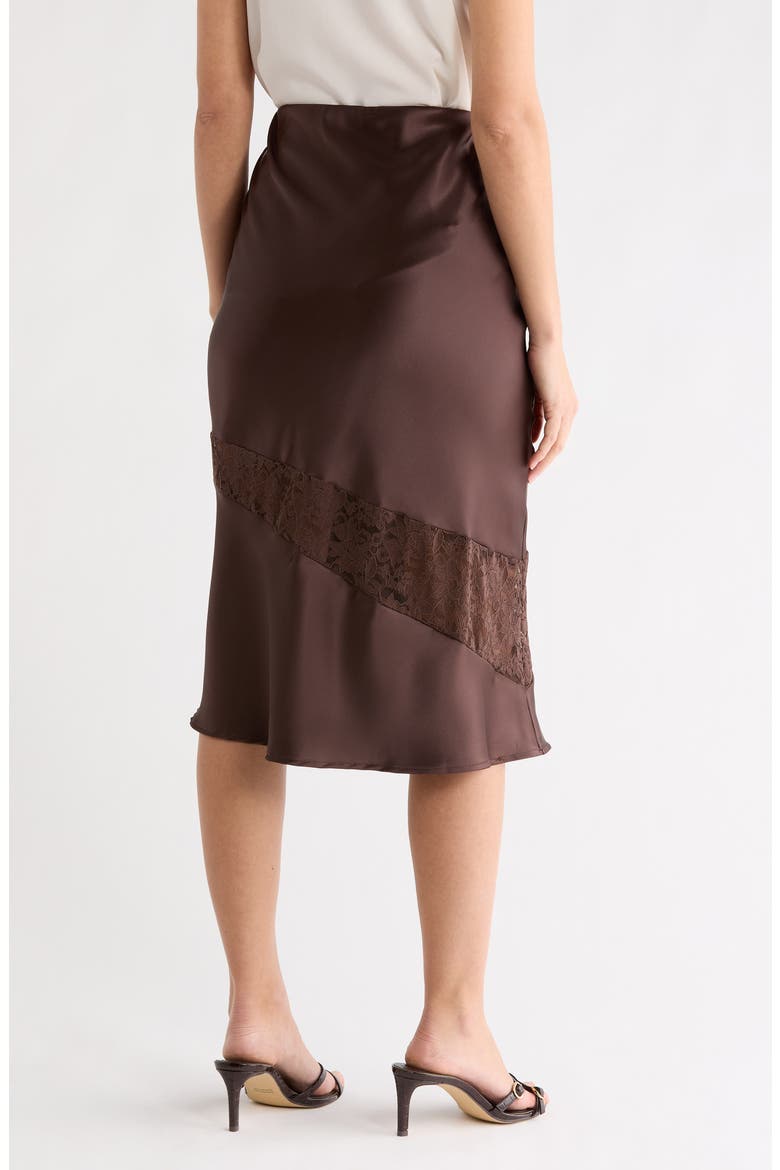 Satin & Lace Midi Skirt, Alternate, color, BROWN
