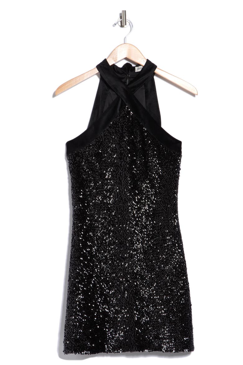Isla Halter Neck Sequin Minidress, Main, color, BLACK