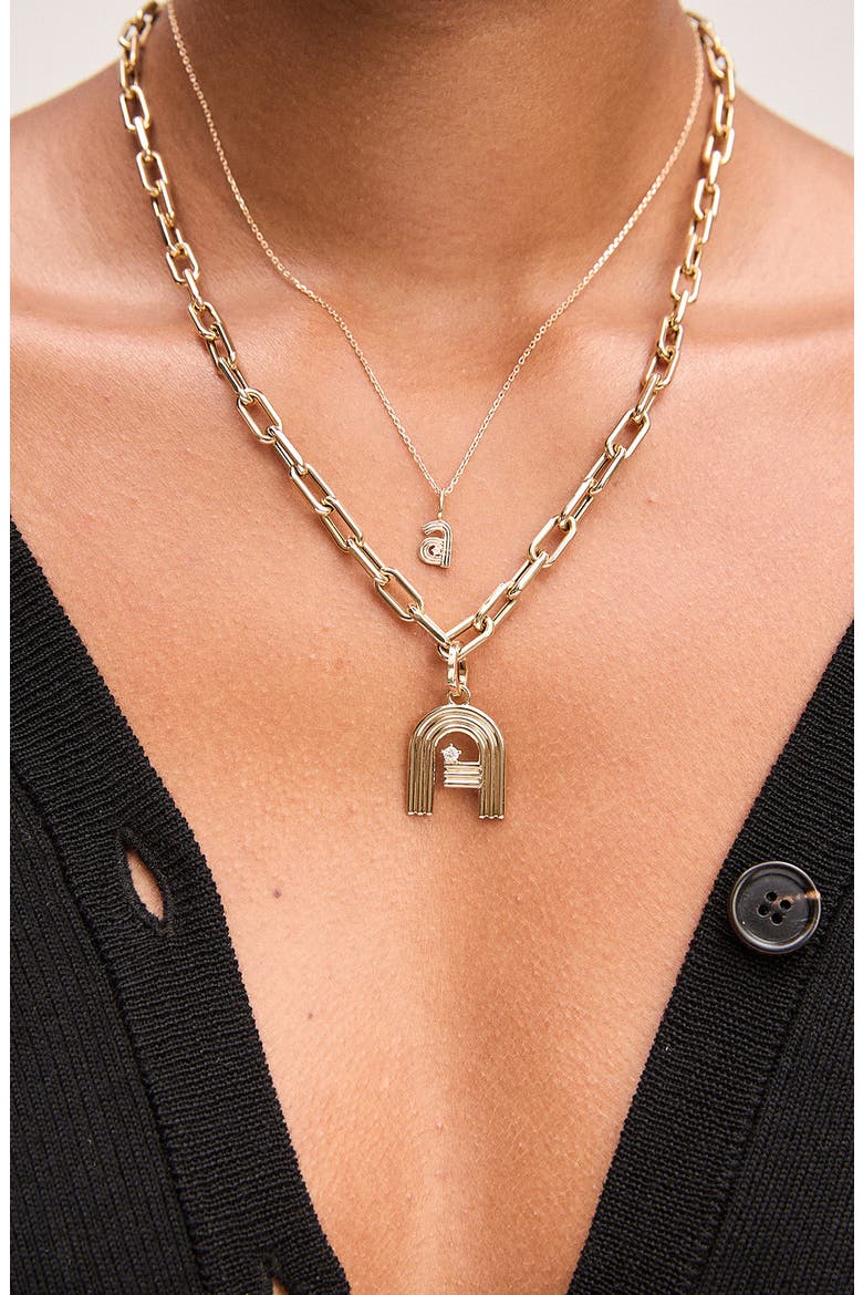 Groovy Diamond Initial Mini Charm Necklace, Alternate, color, YELLOW GOLD - C