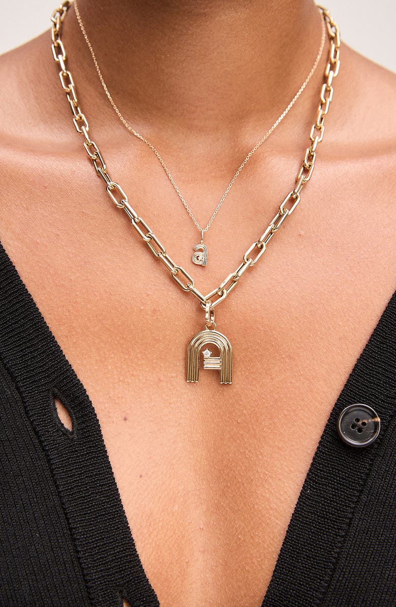 Adina Reyter Groovy Diamond Initial Mini Charm Necklace, Alternate, color, Yellow Gold - A