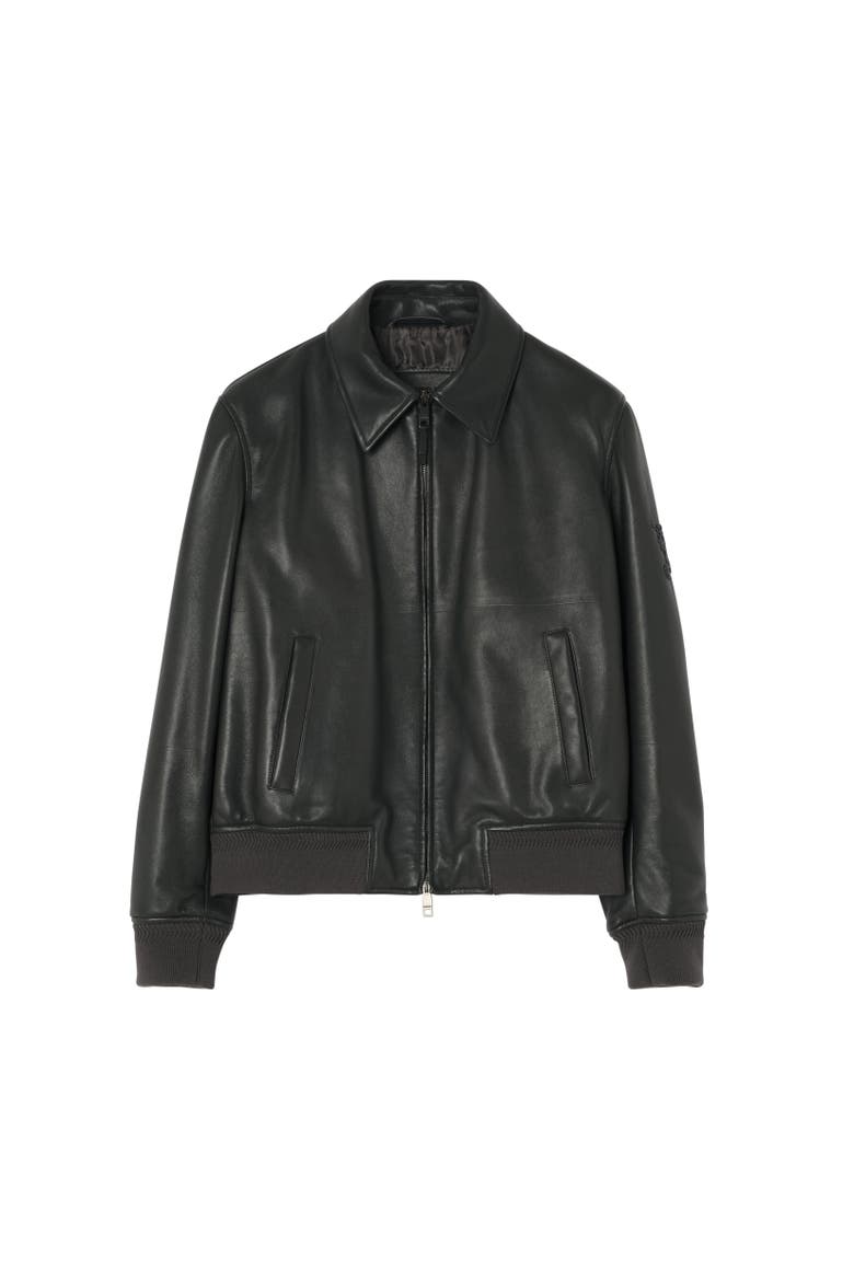 Leather Bloomsbury Bomber Jacket, Alternate, color, Soot grey