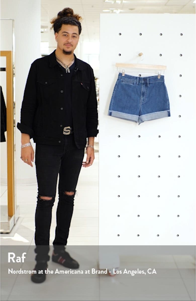 Emmett High Waist Rainbow Stitch Denim Shorts, sales video thumbnail